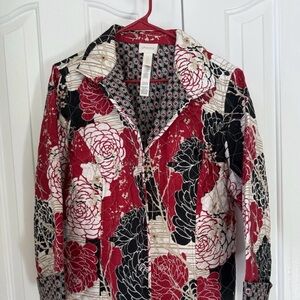 Chico's Vibrant Red and Black Floral Blazer